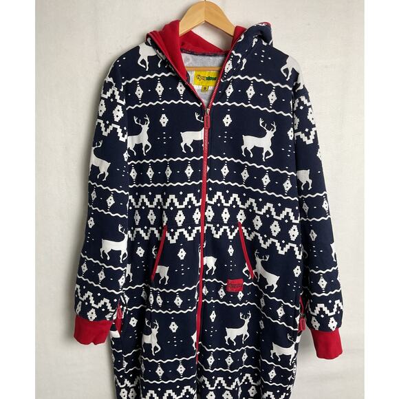 Tipsyelves Unisex Hooded Jumpsuit with Pockets Reindeer Fair Isle Full Zip XL - Picture 5 of 12